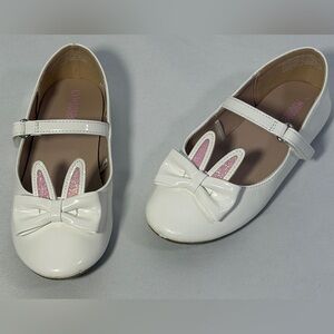 Gymboree Girls Size 12 White Patent Mary Jane Ballet Flats Bunny Ears Bow Easter